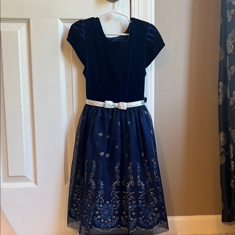 Jona Michelle Navy and Silver Formal Kids Dress
